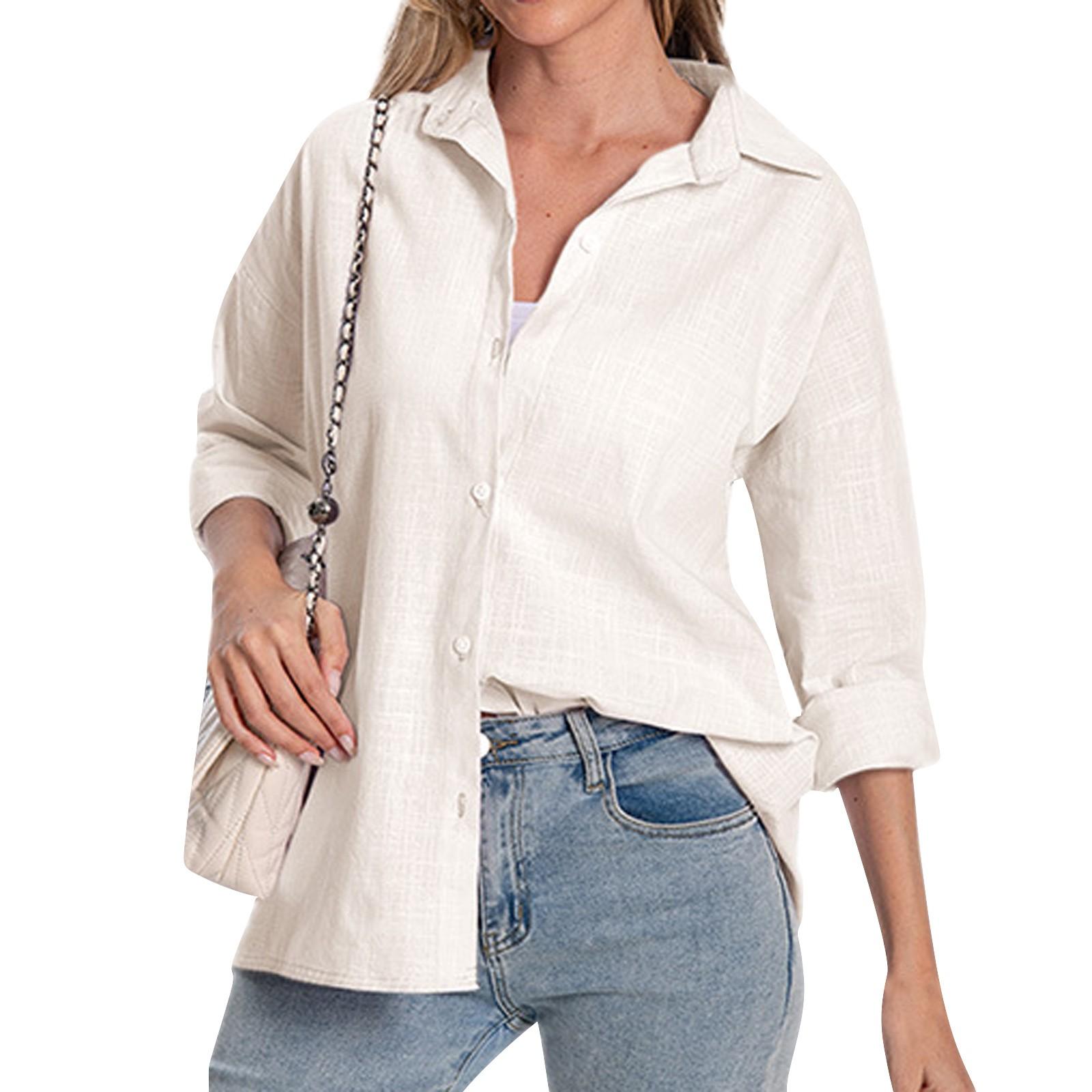 

Женский хлопковый льняной кардиган, свободная повседневная однотонная рубашка с рукавами-пулей XL белый