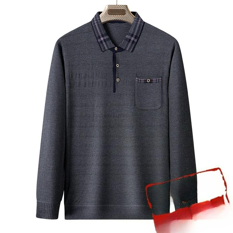 Papa Langarm-T-Shirt Herren Frühling Locker Oberteil Revers Polo Unterhemd