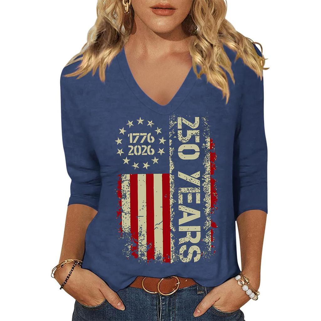 Women's Fashion Casual Independence Day Print Top