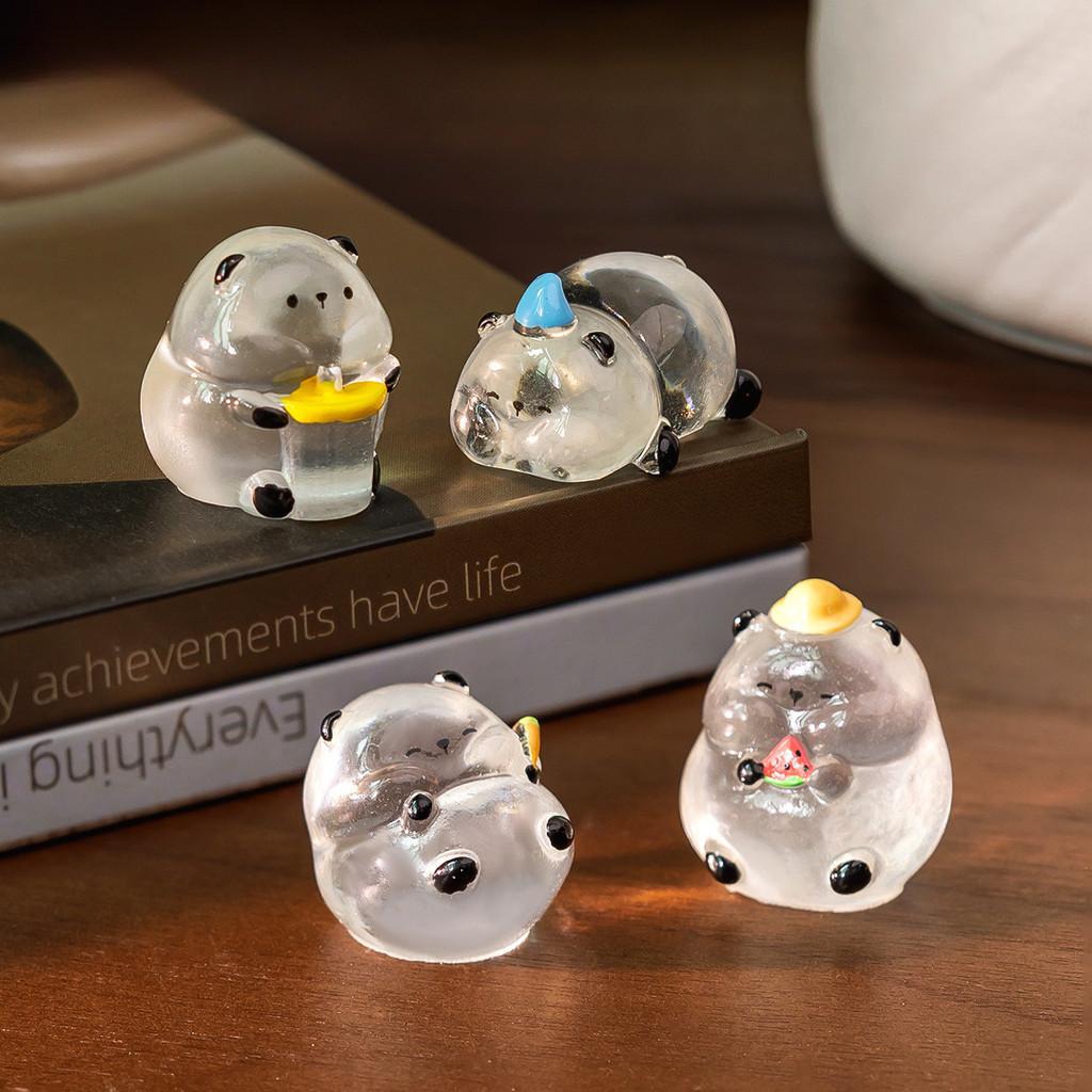 6Pcs/lot Cute Luminous Panda Animal Miniatures Mini Figurine Glow In the Dark Fairy Garden Decoration Micro Landscape