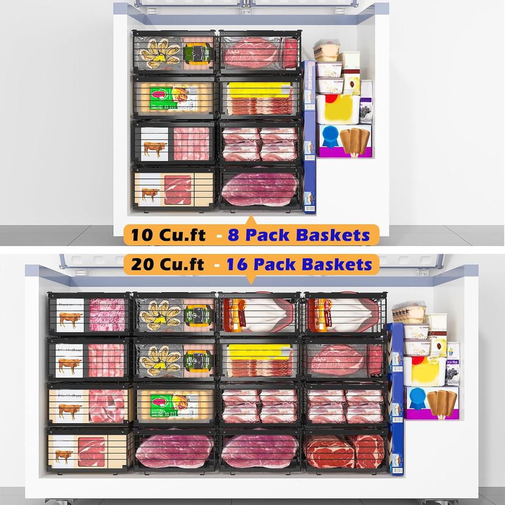 Expandable Chest Freezer Bin Stackable Adjustable Length Metal Frame Ergonomic Handle Refrigerator Storage Basket