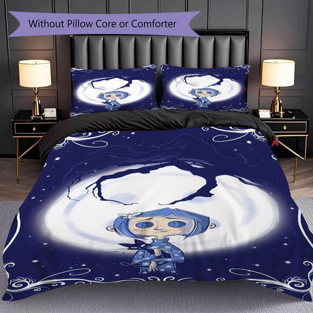 1PC Coraline Pattern Bedding Quilt Set Quilt Cover Pillowcase Home Decoration Birthday Gift (1 * Duvet Cover + 2 * Pillowcase, Without Core)