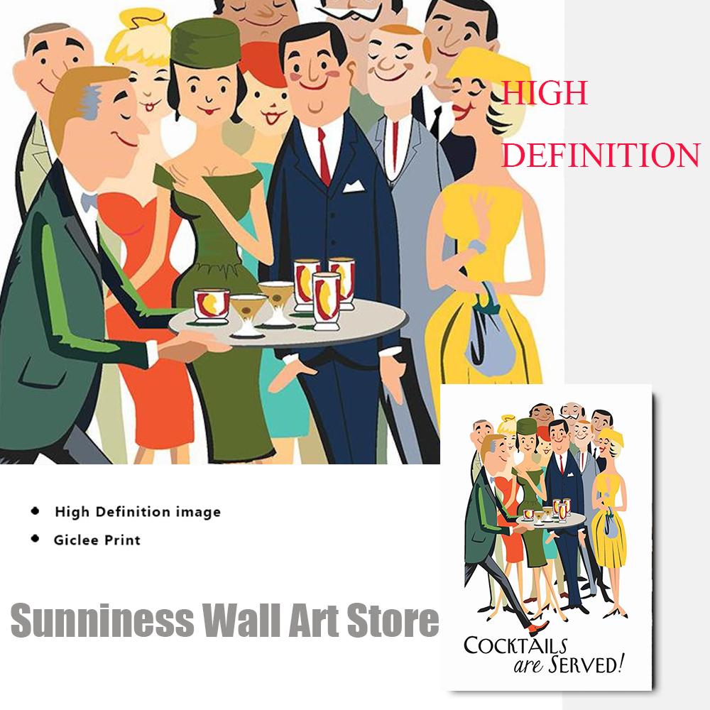 Cocktails Are Served Posters And Prints Canvas Painting Mid Century Modern Retro Wall Art Pictures Bar Party Kitchen Home Decor