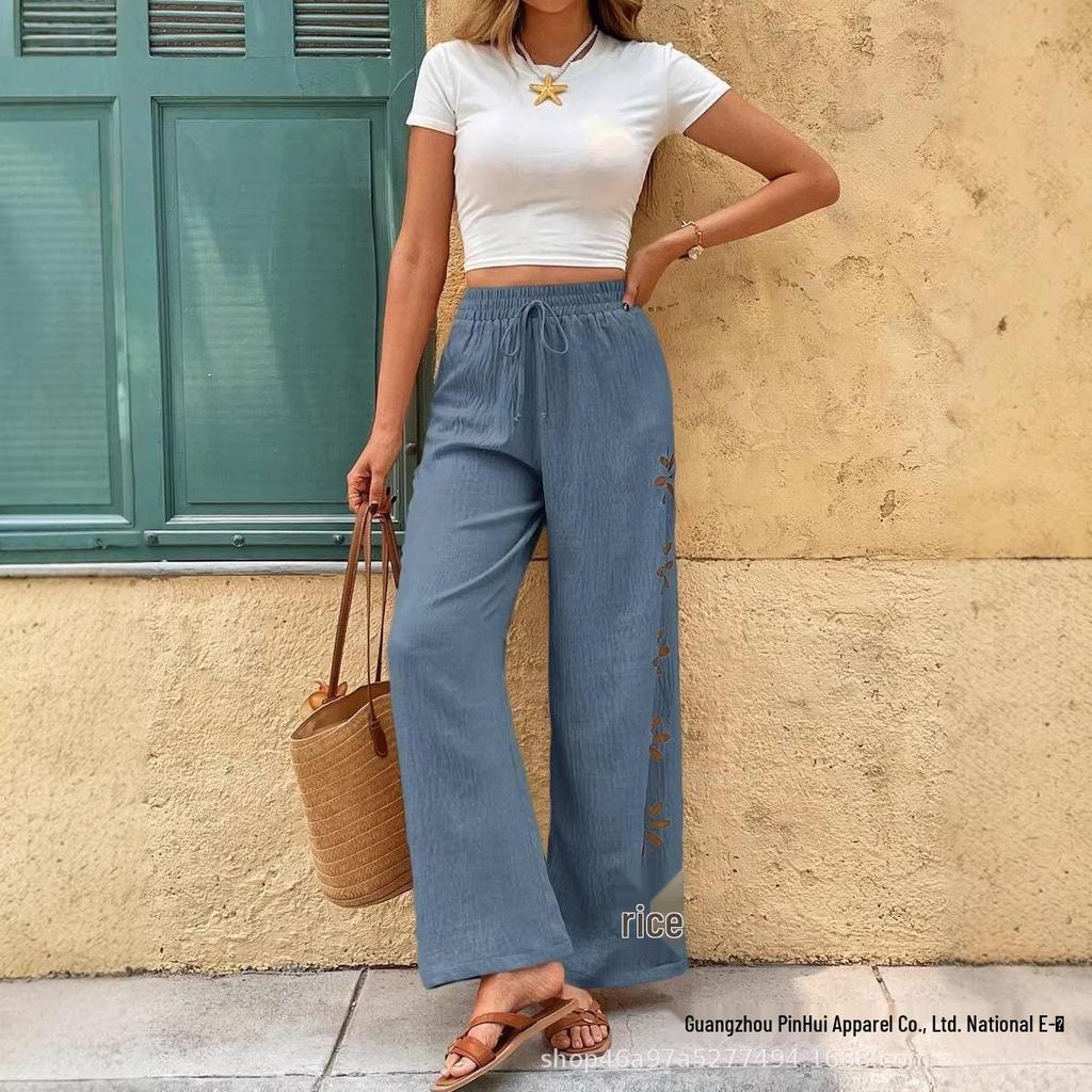 New 2026 Casual Drawstring Hollow Loose Wide-Leg Trousers