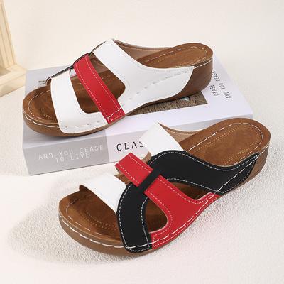 Damskie Letnie Premium Ortopedyczne Sandały na Koturnie z Odkrytymi Palcami Vintage Antypoślizgowe Skórzane Klapki Codzienne Modne Buty na Obcasie