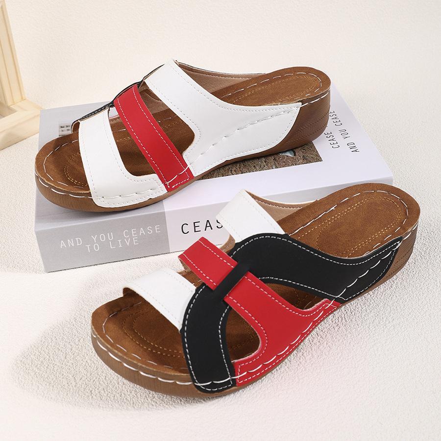 

Women Summer Premium Orthopedic Open Toe Wedge Sandals Vintage Anti-slip Leather Casual Slippers Fashion Heels Shoes 35 чёрный