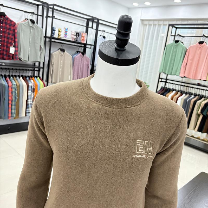 Men s Solid Color Double-sided Plush Fleece Sweatshirt - Winter Fashion Velvet Warm Top XXL верблюд