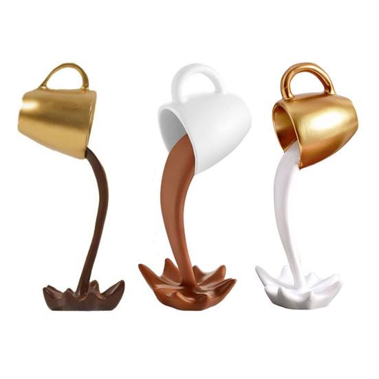 Figura de Taza de Café que se Derrama Flotante, Estatua Divertida de Taza de Café con Salpicadura al Verter, Escultura de Café de Resina Novedosa para Cocina, Bar, Oficina, Decoración de Cafetería