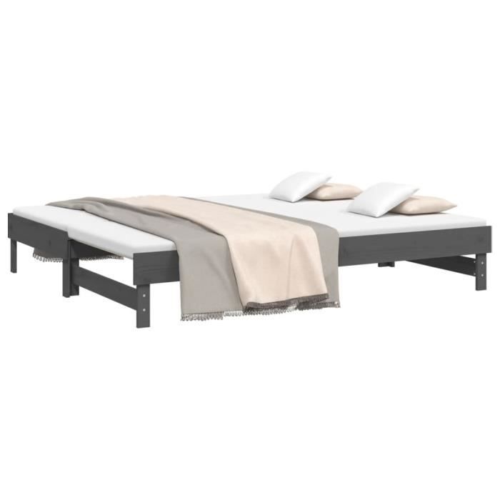 823386 vidaXL Lit coulissant Gris 2x(80x200) cm Bois de pin massif