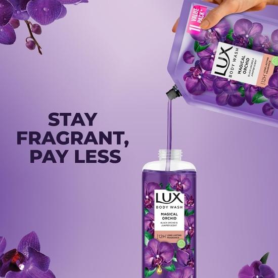 LUX, Black Orchid & Juniper Oil Bodywash, Refill Pack, 1 Ltr, for Soft and Glowing Skin, with Glycerin, Paraben Free, for Women