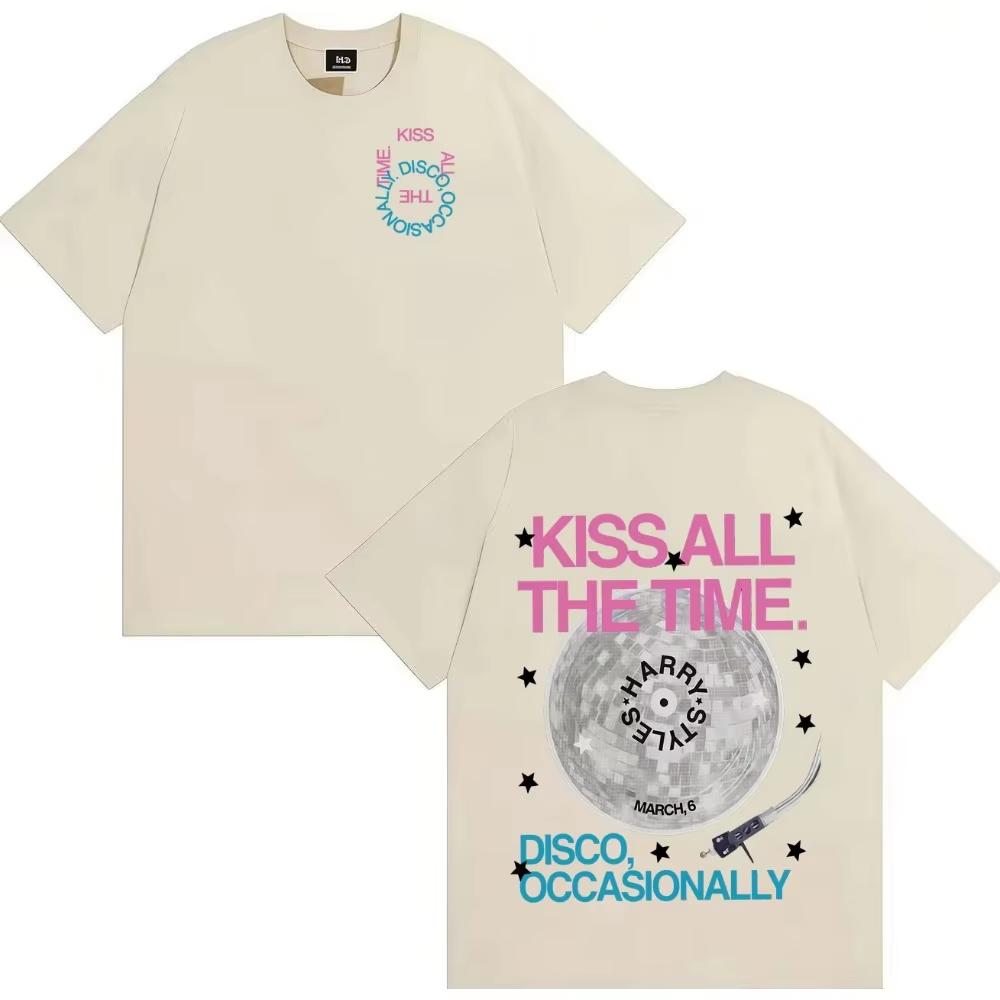 Vintage Loose Streetwear Short Sleeve T-Shirt For Men With Disco Fashion Harry Styles Kiss All The Time 2026 Print T-Shirt