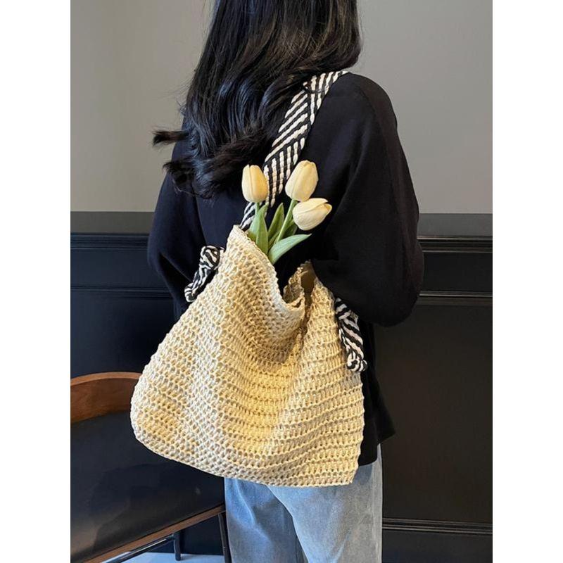 Large Capacity Straw Bag Women 2025 New Summer Seaside Beach Vacation Shoulder Bag Commuter Idle Style Tote Bag