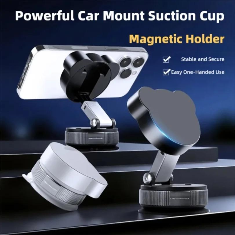 Car Vacuum Suction Cup Magnetic Phone Holder Foldable Desk Stand For Magsafe iPhone 16 15 14 13 12 Pro Max Samsung Xiaomi Mount