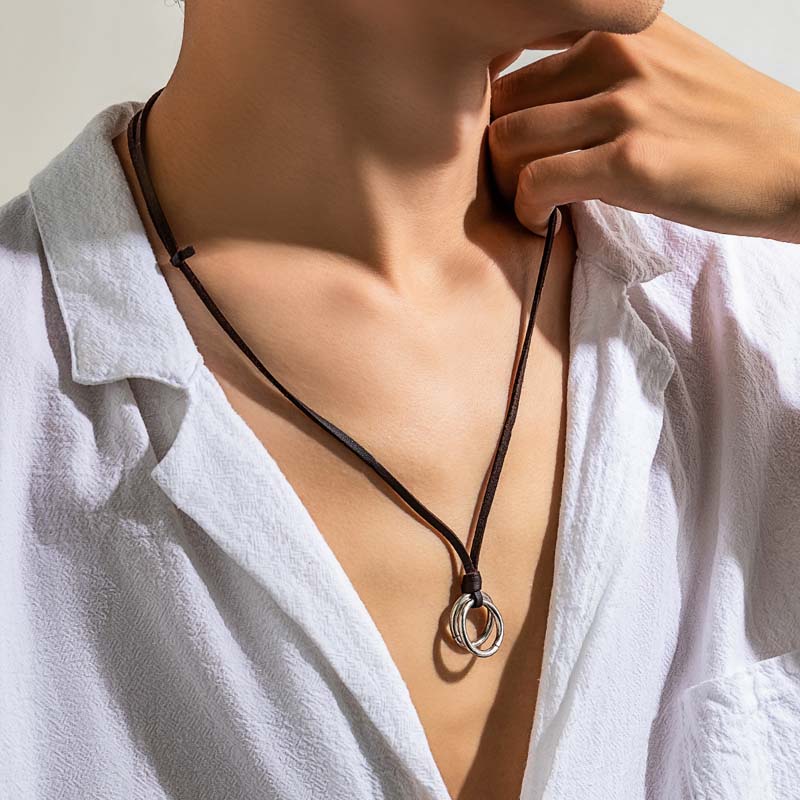 Vintage Metal Circle Pendant Necklace For Men Women Hip Hop Black Long Rope Adjustable Neck Chain Necklace Jewelry Gifts 2025