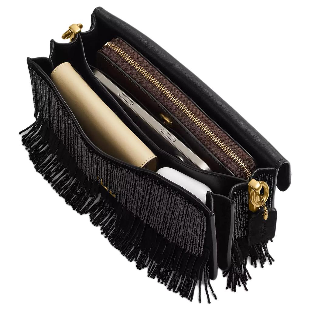 Coach Tabby 26 Crystal Beaded Fringe Suede And Leather Shoulder Bag Medium Women Shoulder Bag Black CCW91-B4BK