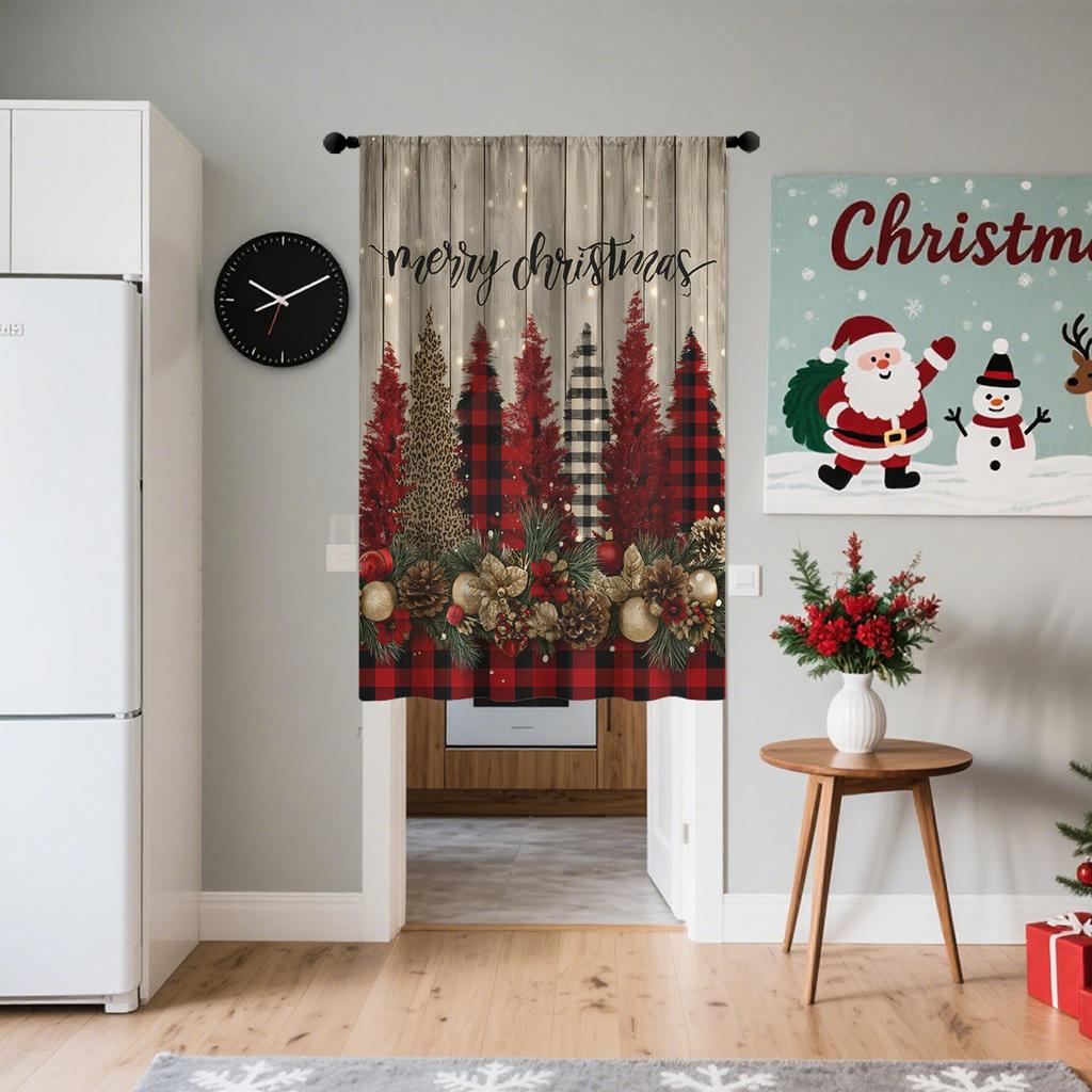 Single Panel Christmas Themed Curtain Lightweight Breathable Made Polyester Design Convenient Decoration Suitable Living Room Bedroom Dining Area