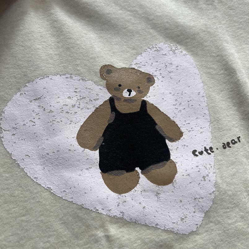 American Cartoon Heart Bear Print Women's Loose Short Sleeve Spring T-shirt