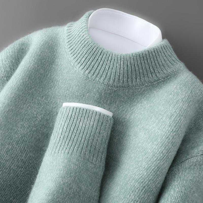 

Men s Double-Strand Thickened Pure Wool Half-High Collar Loose Pullover Sweater for Autumn/Winter XL зелений