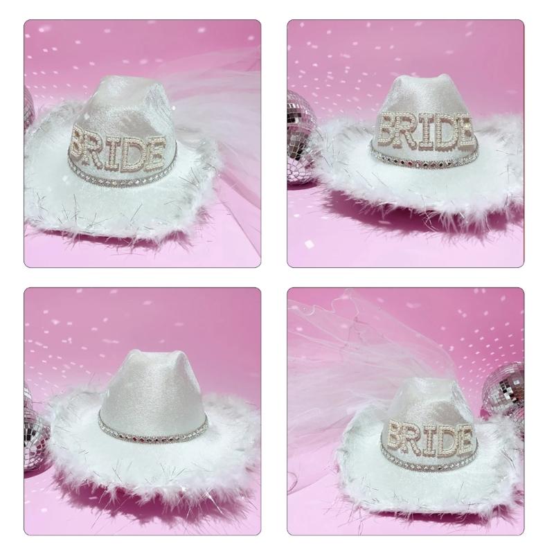 Bride Cowboy Hats Bridesmaids Cowgirl Hat Bachelorettes Party Hat Photo Headpiece