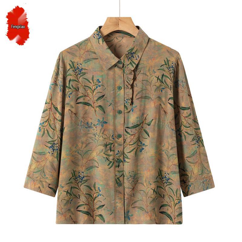 

New Chinese Style Floral Blouse for Elderly Women 2XL