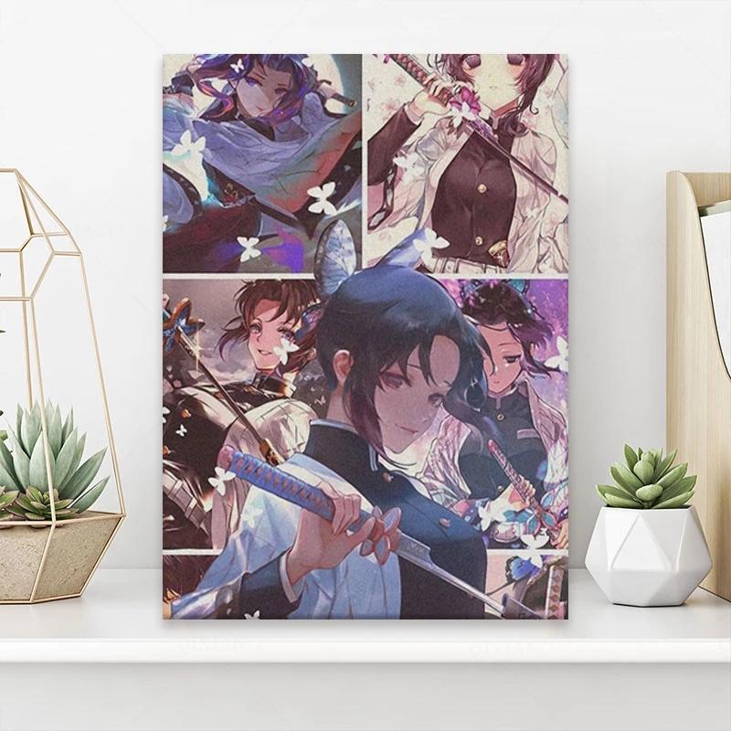 Solid Wood Frame Shinobu Kocho Kimetsu No Yaiba Anime Prints Demon Slayer Canvas Posters Painting Wall Living Room Home Decor Modular Pictures