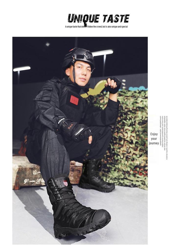 Men's Plus Size High-Top Tactical Combat Boots - Non-Slip Desert Outdoor Footwear