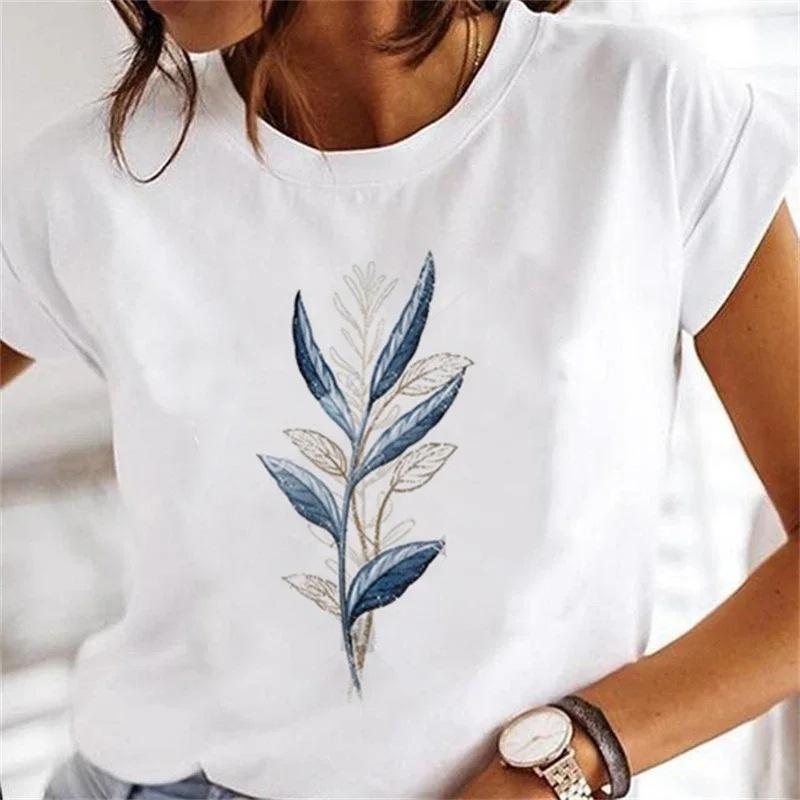 Women's Floral Plant Crew Neck Large Size Short Sleeve T-Shirt Women's Top