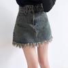 Classic Versatile Youthful Raw Edge Tassel Bustier Skirt High Waist Thin Big Yards A-line Package Hip Skirt Retro Ladies Summer Fashion Cowboy Skirt