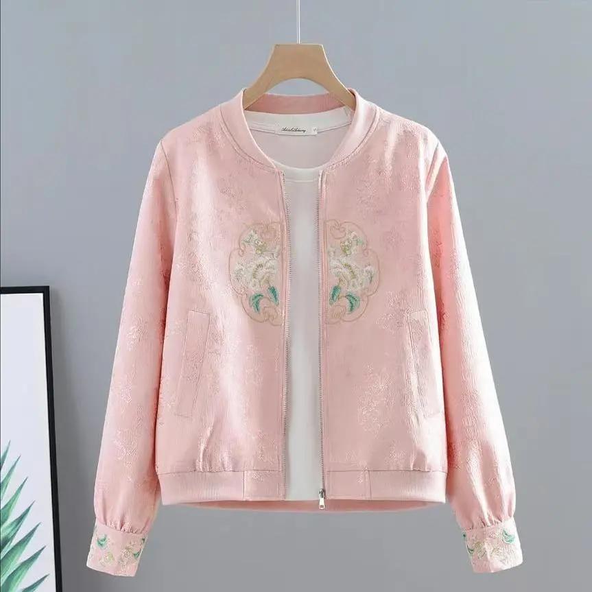 

Китайская бейсбольная форма Модное женское пальто Короткое Весеннее и осеннее Вышитая Солнцезащитная куртка L розовый