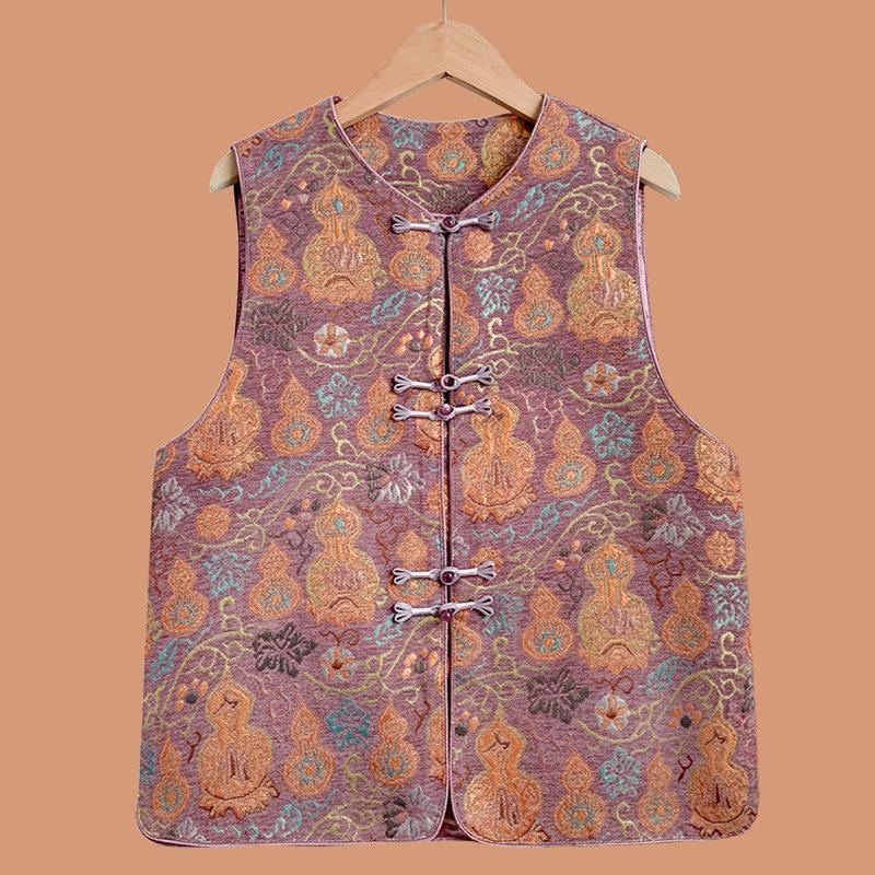 

New Chinese-Style Frog Button Vest for Middle-Aged & Elderly Women - Spring/Autumn Collection 6XL (approx. 155-170 jin)