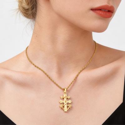 Naszyjnik z Krzyżem Caravaca Święty Podwójny Krzyż Anioł Wisiorek Religijny Katolicki Chrześcijański Biżuteria Amulet Ochronny Prezent dla Kobiet