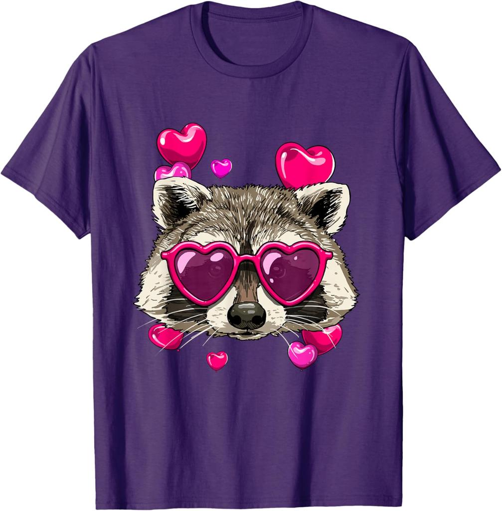 Waschbär Mit Herz-Sonnenbrille Valentinstag Lustiger Müllpanda Grafik-T-Shirt für Herren