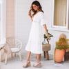 Weißes Damenkleid Sommer V-Spitze Ausgestellte Ärmel Elegant A-Linie Kurze Kleider für Damen Mode Lässig Locker Urlaub Strand Büro Damenkleid