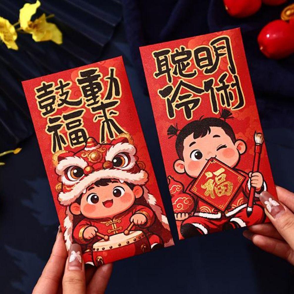 6 Stück Chinesischer Stil 2026 Neujahr Roter Umschlag Papier Traditioneller Frühlingsfest-Umschlag Beste Wünsche Niedliche Rote Tasche