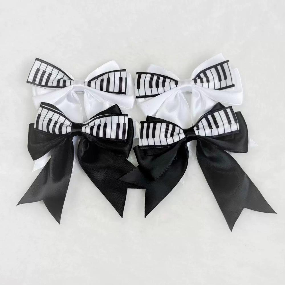 Klaviertasten Haarklammer mit Schleife Retro Mädchen Seiten-Krokodilklemme Haarschmuck Schwarz Weiß Vintage Schleife Seiten-Haarklammer Süßes Mädchen