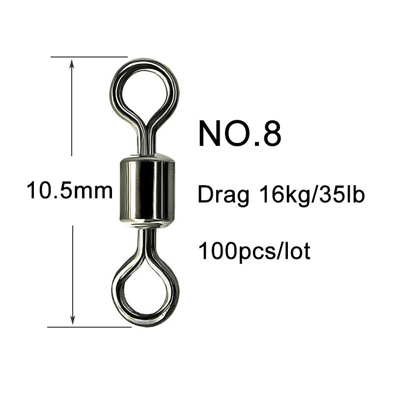 100pcs Fishing Swivel Solid Connector Ball Bearing Snap Lure Swivels Rolling Stainless Steel Beads Accessories