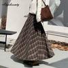 Korean Fashion Autumn Winter Women Woolen Skirt High Waist Black Navy Brown Plaid Skirt Warm Wool Midi Vintage Skirts Womens