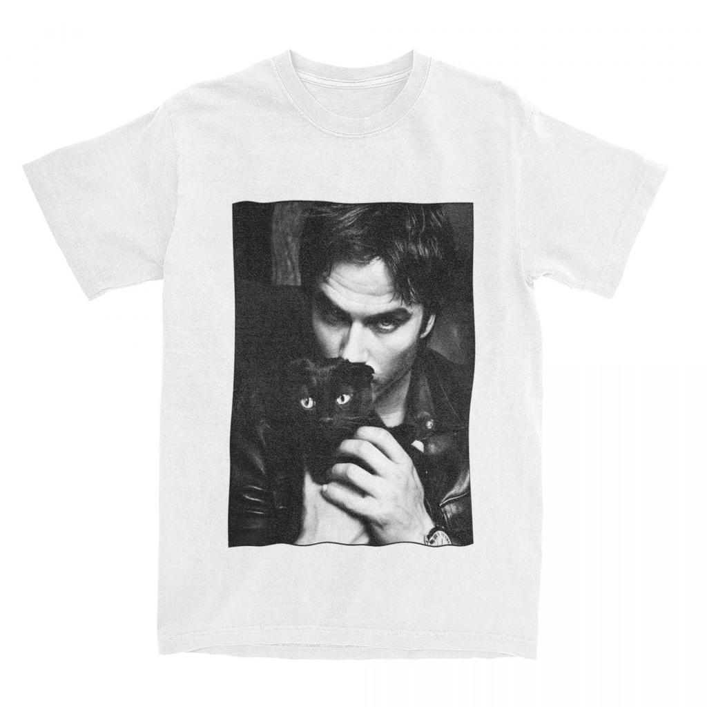 Ian Somerhalder Magliette da Uomo Damon Salvatore Vampiro Maglietta Unica Manica Corta Girocollo Magliette Abbigliamento Puro Cotone