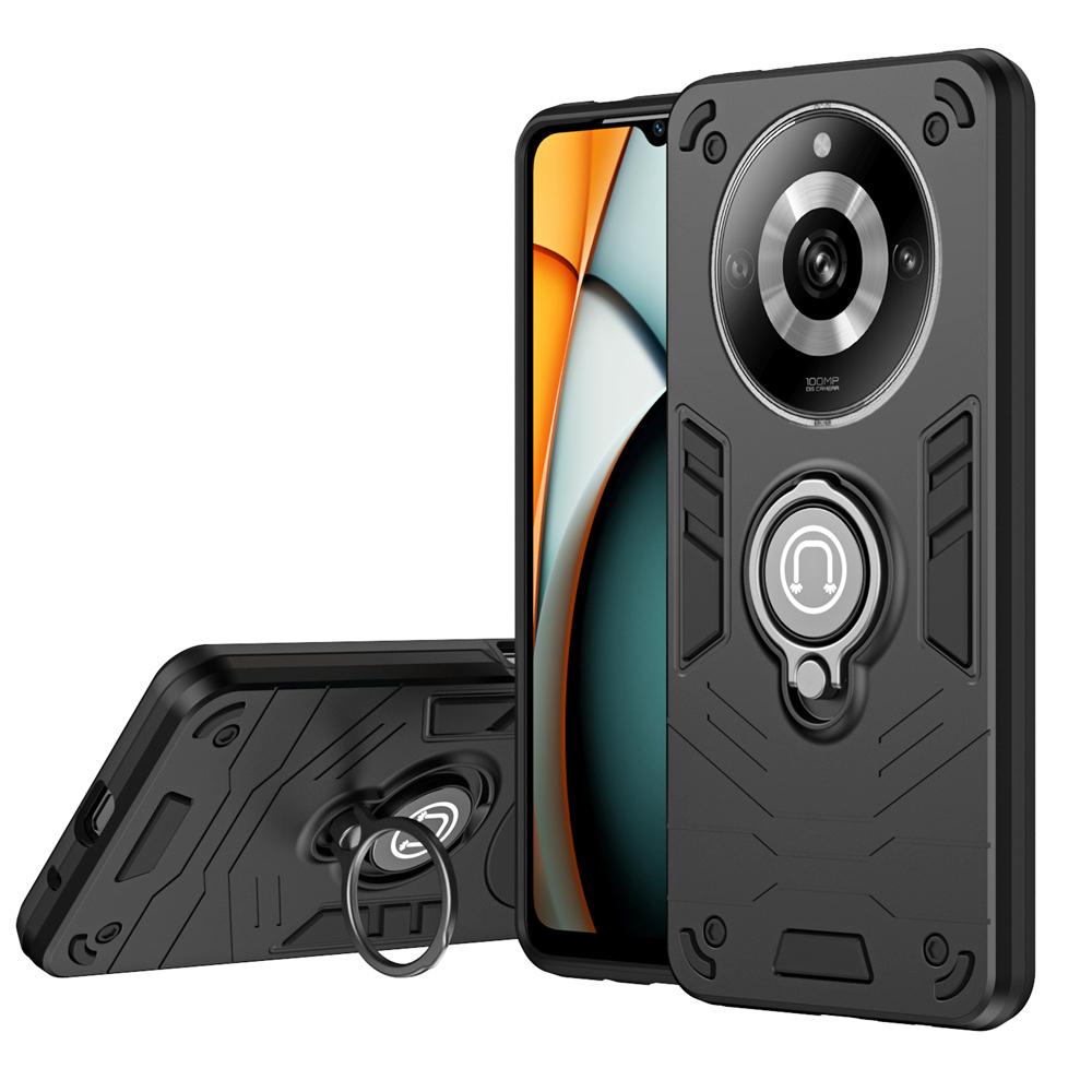 

Противоударный защитный чехол KEYSION для Realme 11 Pro+ 11 5G 11X, силиконовый чехол с металлическим кольцом и подставкой из поликарбоната для OPPO Realme 12 Pro + 5G for Realme 11 Pro чёрный