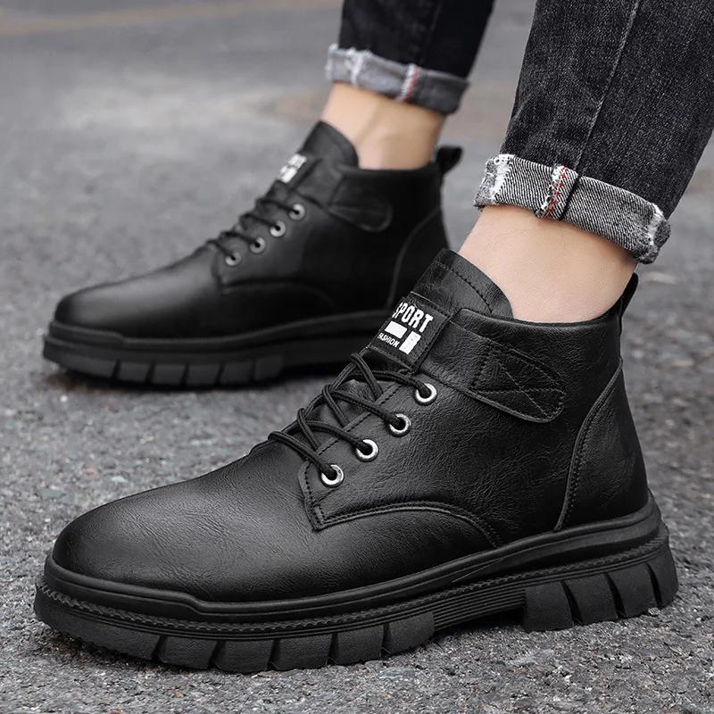Fashion 2024 Autumn Winter New Men Shoes Safety Leather Boots Versatile Casual Sneakers Warm Soft Sole Ankle Boots Zapatillas De Hombre