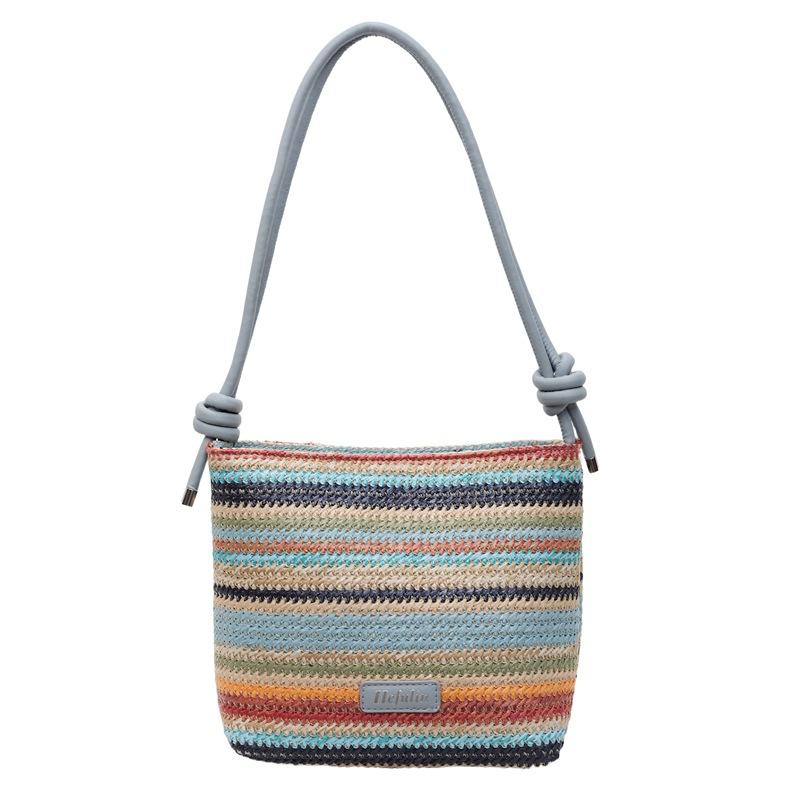 Summer Popular Woven Bucket Bag Women's New Versatile Beach Vacation Shoulder Armpit Bag Messenger Bag
