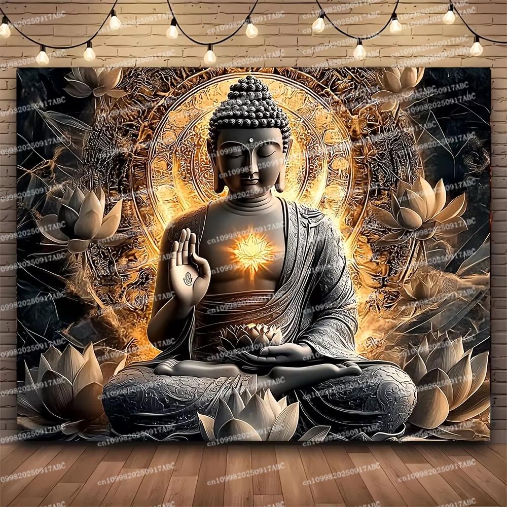 Big Buddha Tapestry Lotus Yoga Meditation Tapestry Dark Home Tapestry Lotus Suitable for Bedroom Living Room Backdrops Cloth