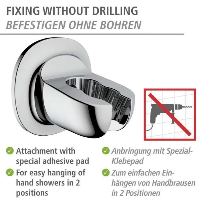 Support douche sans perçage - wenko - libertà - plastique - argenté - fixation adhésive