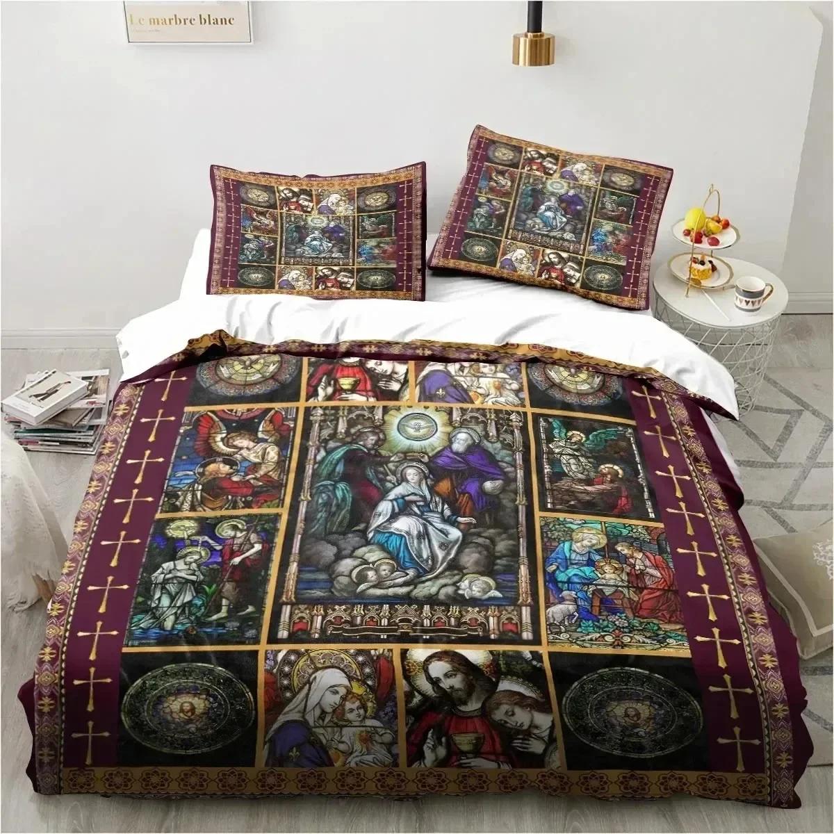 

Роскошный Новый 3D Принт Иисус Христос Церковь Мария Христианский Религиозный Постельный Комплект Пододеяльник Комплект Постельного Белья Покрывало Наволочка Королева 70x133cm 2pcs