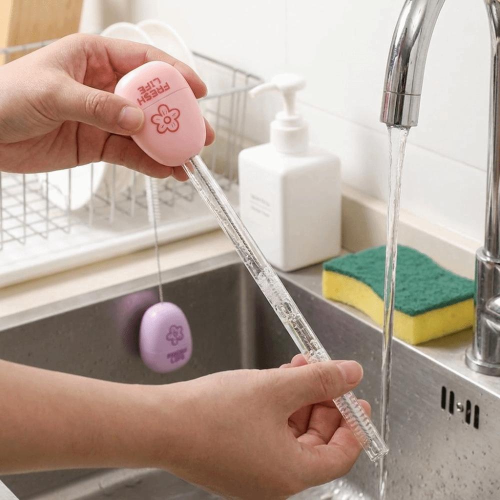 Flower Pattern 2-in-1 Straw Brush Magnetic Cup Lid Brush Cup Cap Brush Household Cleaning