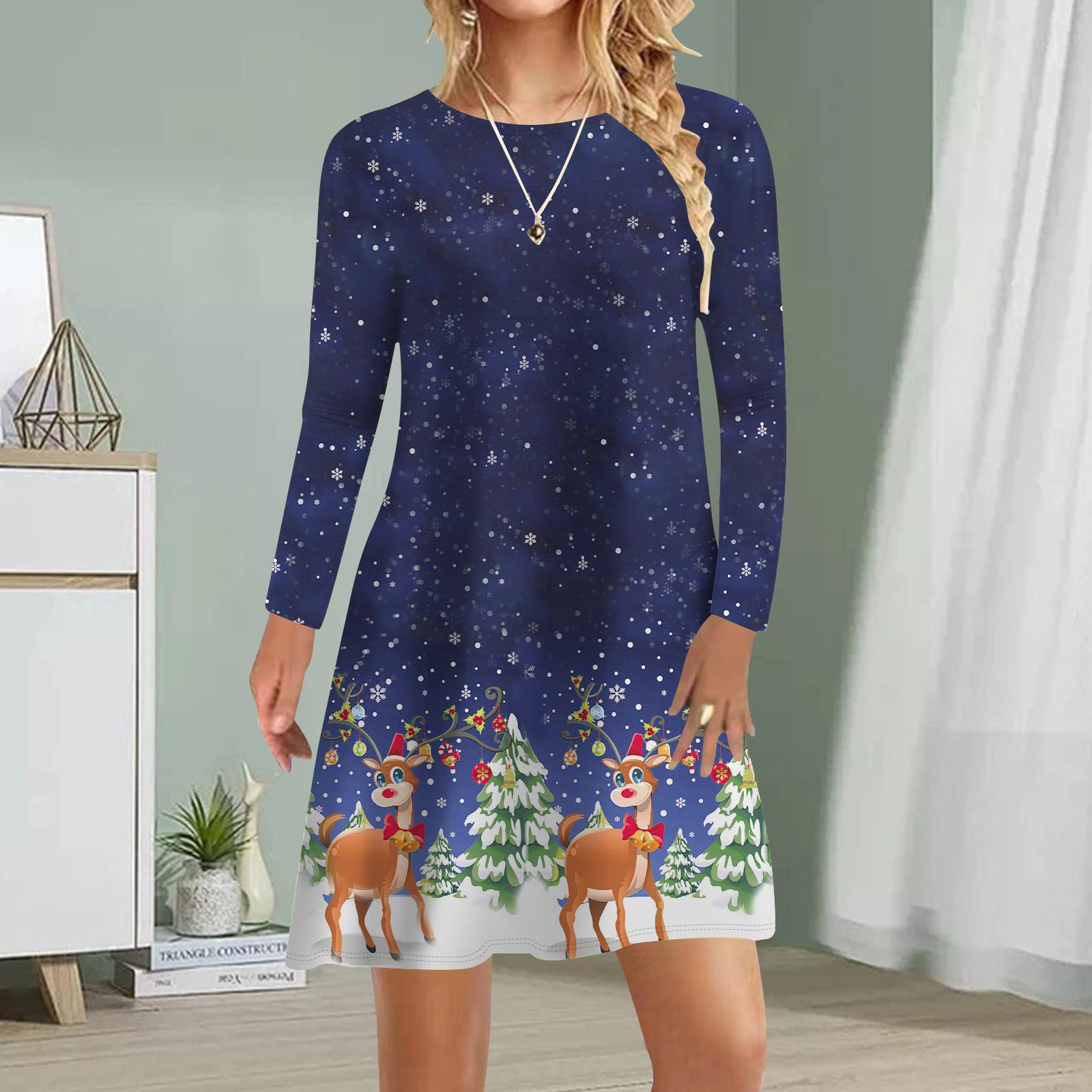 

Женское повседневное платье Осенние платья с принтом в сетку для женщин с круглым вырезом и коротким рукавом Платье размера плюс M темно-синий