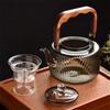 Large Capacity 1200ml Vertical Stripe Pattern Glass Tea Pot Kungfu Tea Set Wooden Beam Tea Kettle Brewing Puer Teapot Teaware