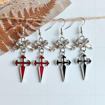 European Gothic Punk Bow Cross Red Drip Earrings