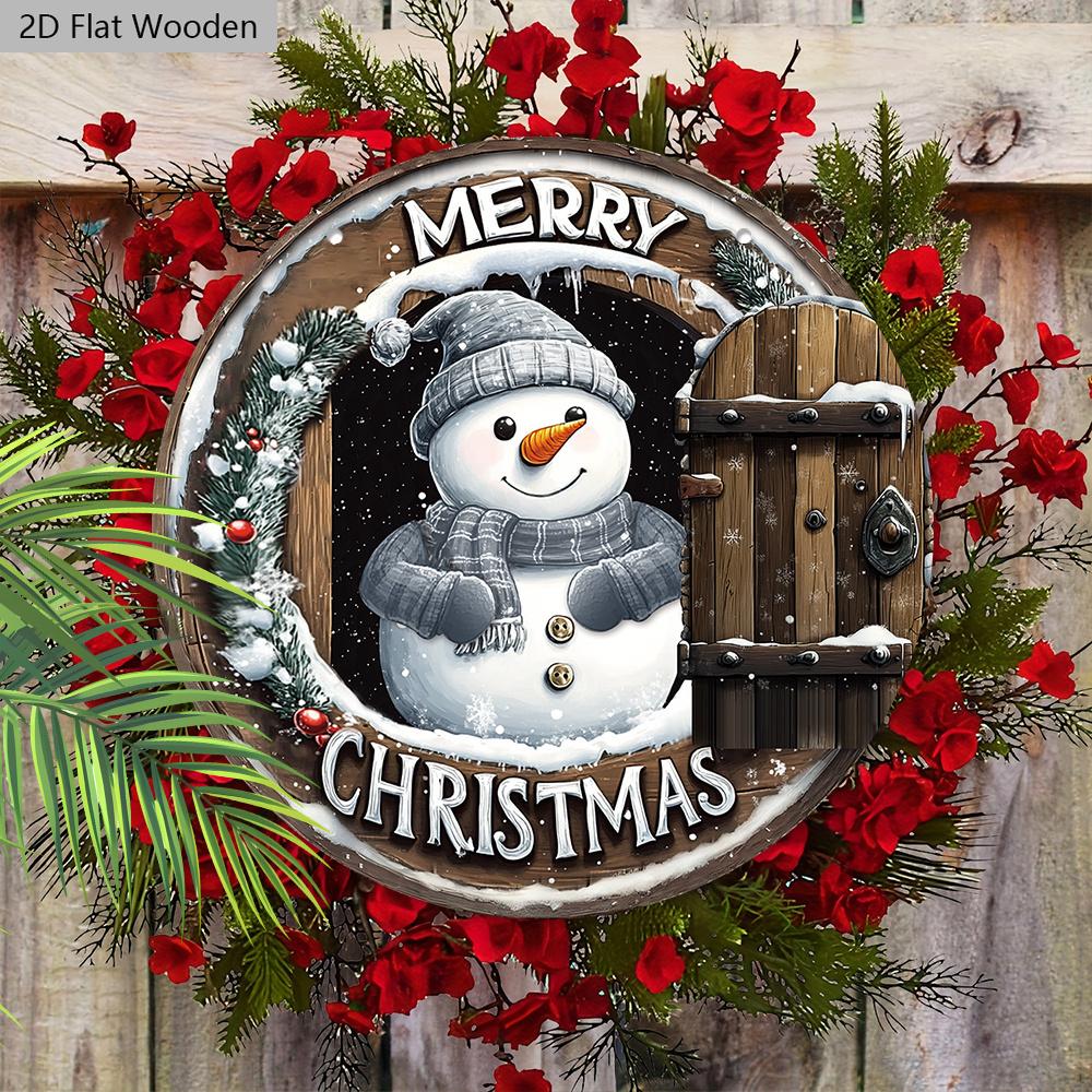 Warm Winter Christmas Wooden Sign with Snowman Pattern - Navidad Round Sign for Front Door, Wall Hanging Decor - Ideal Christmas Ornament