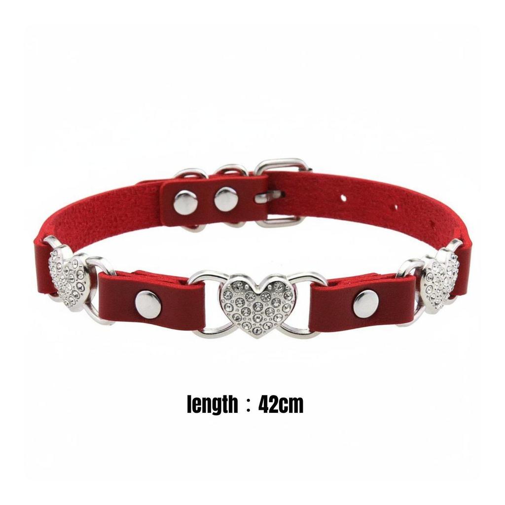 PU Leather Women Choker Adjustable Sparkling Heart Design